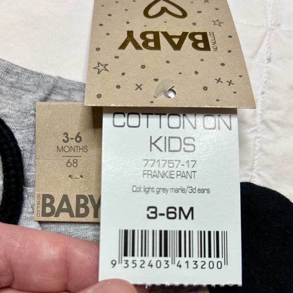 NORDSTROM/COTTON BABY Frankie Pant Light Gray Marle w/3D Ears Unisex 3-6M✨NWT✨ - Picture 8 of 9